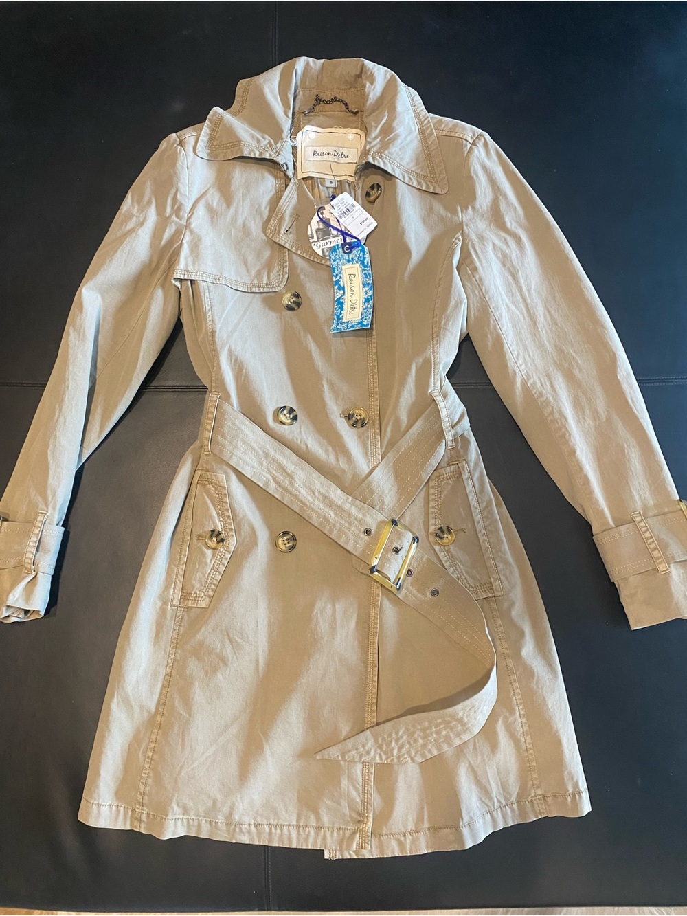 Raison D’etre Beige Trench Coat - Classic Double-Breasted Women's Trench, size S